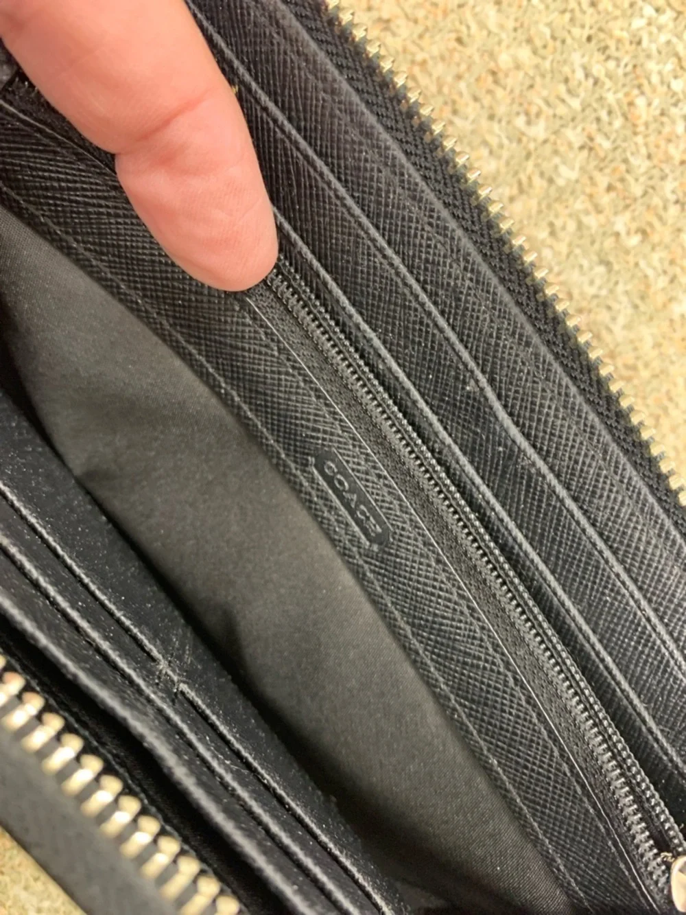 Coach Black Signature Zip Wallet with Logo Plaque